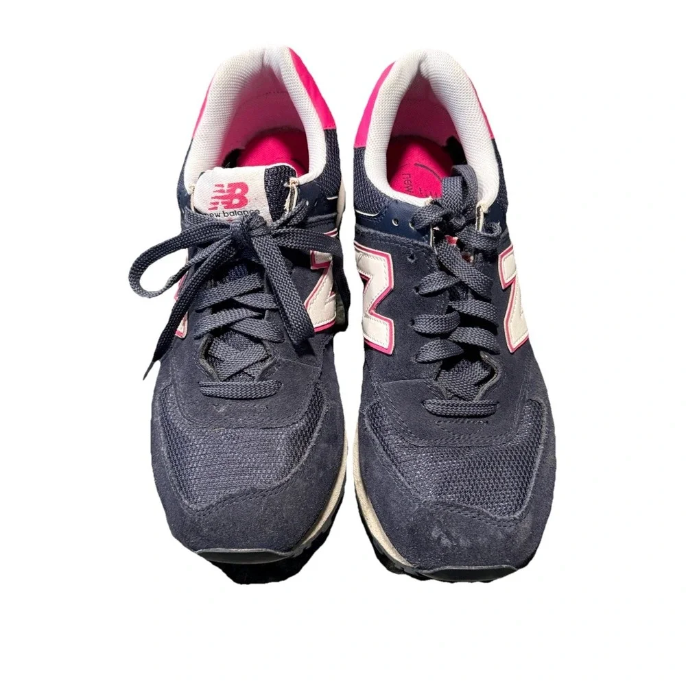 New Balance 574 Navy Pink Platform Liftstyle‎ Shoe WL574ZCB Women 9 Excellent